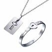 Couple Jewelry Key Necklace and Lock Bracelet, Love Heart Bangle Gift Set Pendant Titanium Alloy Only You Have My Key