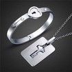 Couple Jewelry Key Necklace and Lock Bracelet, Love Heart Bangle Gift Set Pendant Titanium Alloy Only You Have My Key