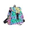 Luxury Geometric Women Backpack Luminous Flash Shoulder Bag Leather Reflective Bag