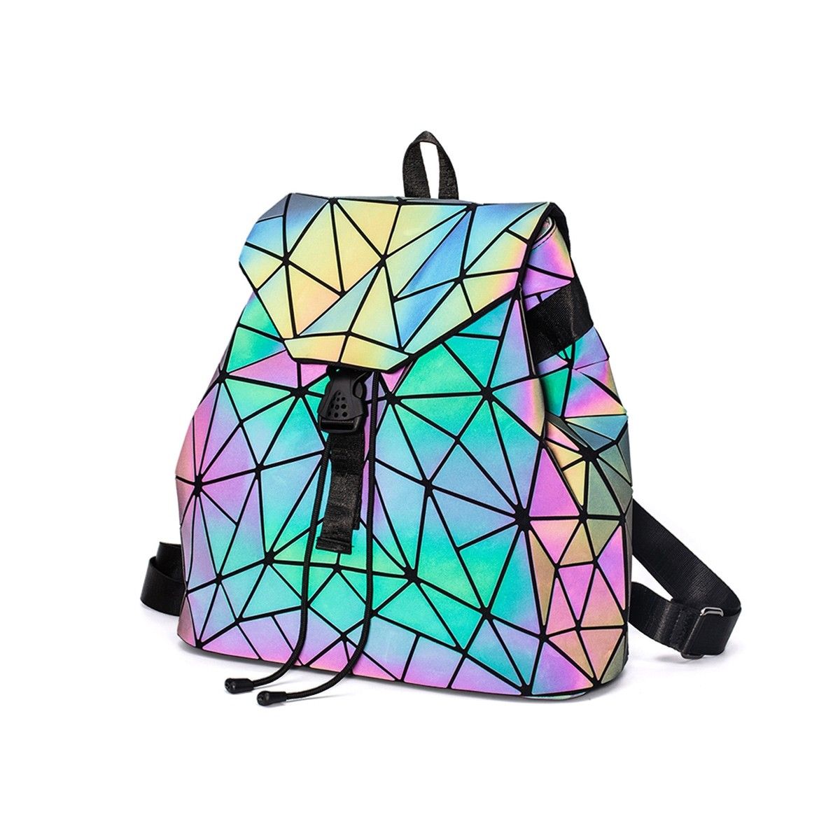 Luxury Geometric Women Backpack Luminous Flash Shoulder Bag Leather Reflective Bag