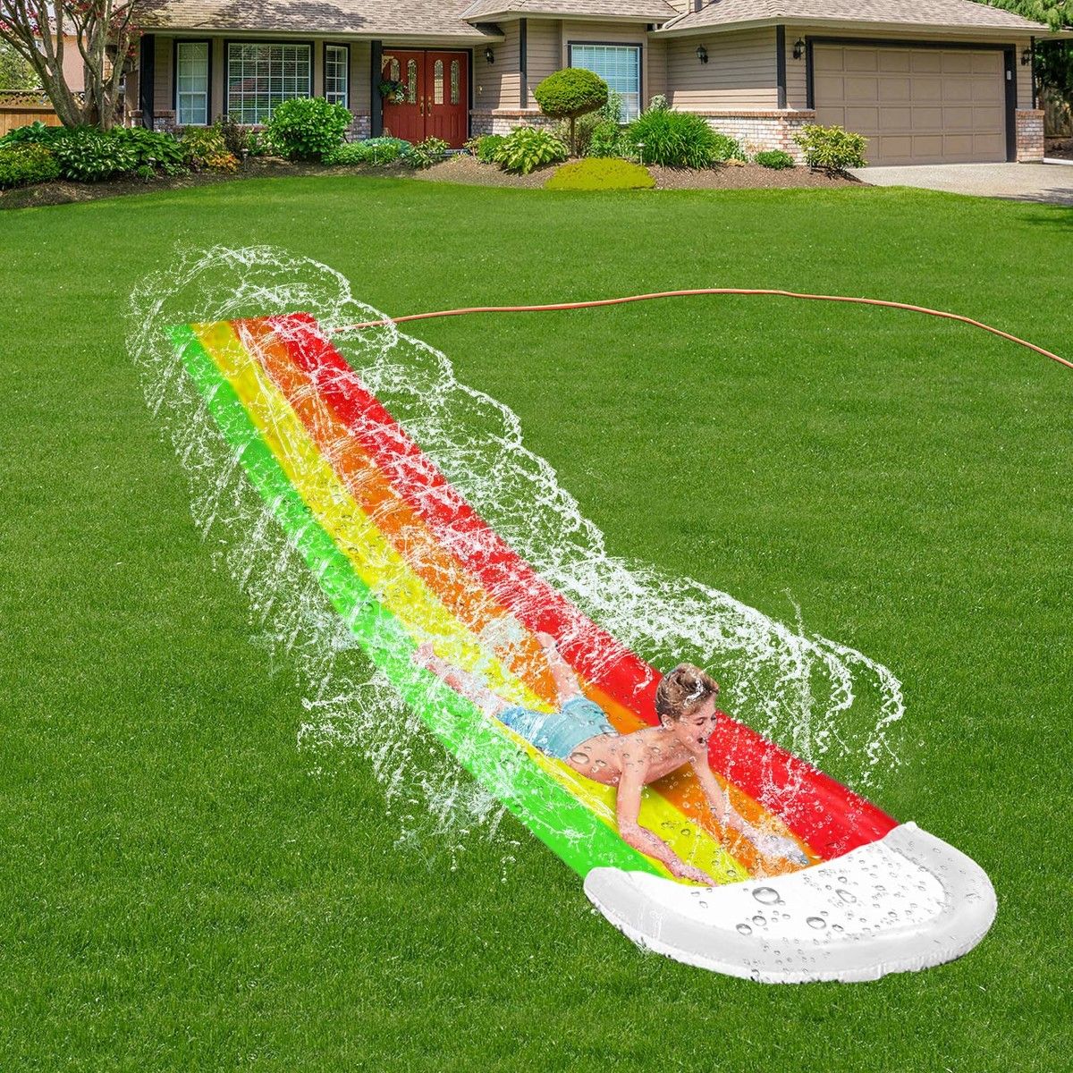 480*76CM Lawn Water Slides Rainbow Silp Slide with Spraying and