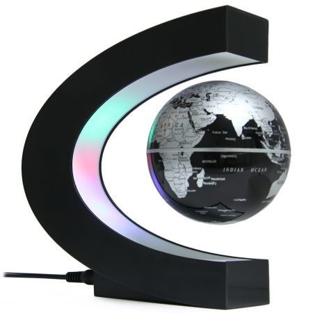C Shape Levitation Floating Globe Rotating Magnetic World Map Colorful LED Lamp Decoration Gift