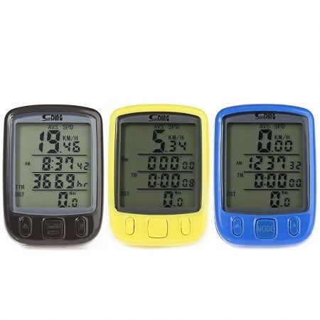 SunDing SD - 563B Outdoor Multifunction Water Resistant Cycling Odometer Speedometer LCD Green Backlight