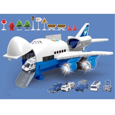 Large Airplane Toy with 6  Police Cars Set for 3 Year Old Kids