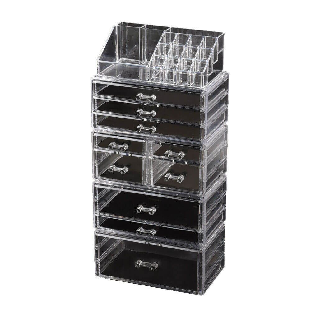 10 Drawers Cosmetic Makeup Organizer Storage Jewellery Box Clear Acrylic