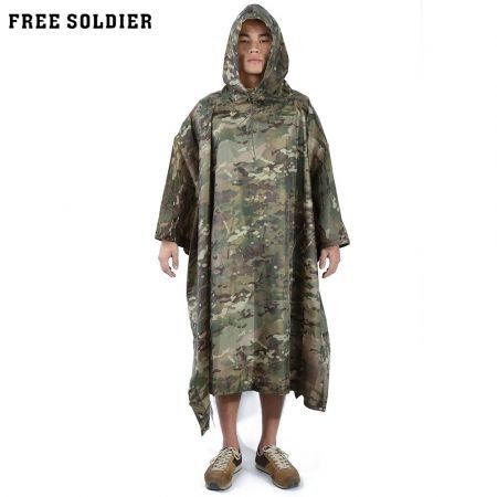 Free Solider Outdoor Multifunctional Camping Camouflage Packable Poncho Mat Raincoat
