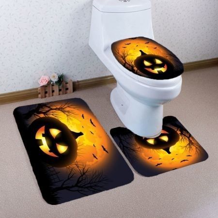 Halloween Pumpkin Withered Tree Printed 3Pcs Bathroom Mats Set