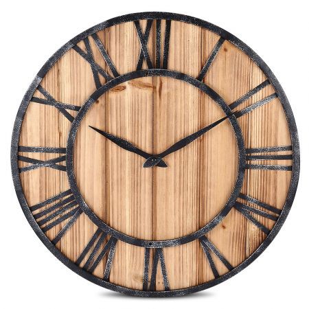 European Style Wooden Metal Non-ticking Quartz Wall Clock