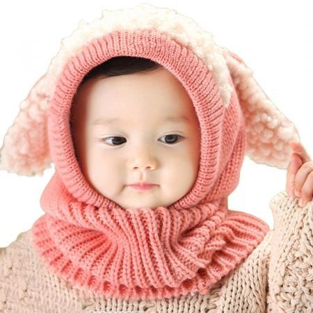 Winter Baby Kids Girls Boys Warm Knit Woolen Coif Hood Collar Scarf Caps Hat