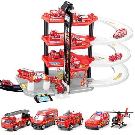 258 DIY Puzzle Toy Rail Car Four-storey Fire Parking Lot Building Block for Children