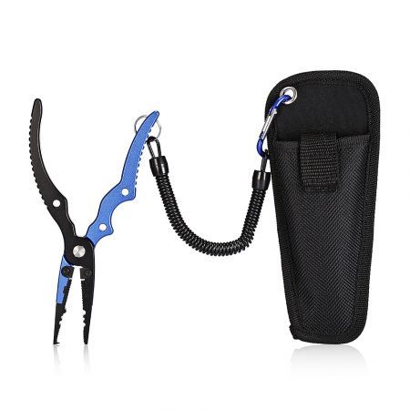 Aluminum Alloy Fishing Pliers Split Ring Cutter with Sheath and Retractable Tether Combo