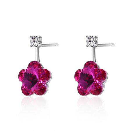 S925 Lovely Sterling Silver Pop Earrings Drop Red/Platinum Plated