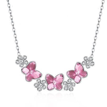 Crystal Butterfly S925 Sterling Silver Necklace Pink/Platinum Plated
