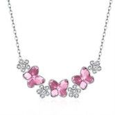 Crystal Butterfly S925 Sterling Silver Necklace Pink/Platinum Plated