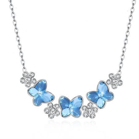 Crystal Butterfly Sterling Silver Necklace Pale Blue/Platinum Plated