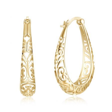 S925 Plated Hollow Out Simple Pure Silver Earrings Champagne Gold