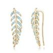 Leaves Simple Sterling Silver Earrings Light Blue/Champagne Gold