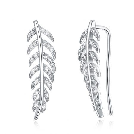 Leaves Simple Sterling Silver Earrings White/Platinum Plated