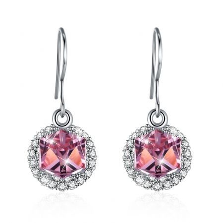 S925 Sterling Silver Sugar Drop Earrings Pink/Platinum Plated