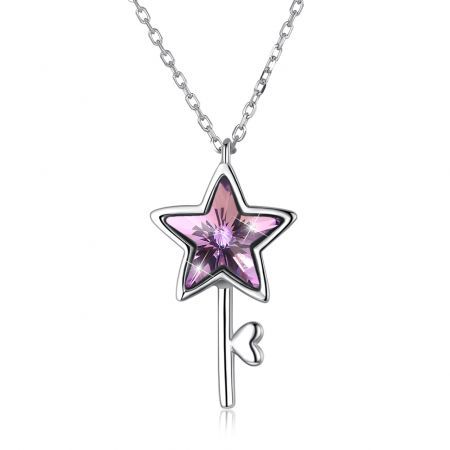 S925 Five-Pointed Star Necklace Purple/Platinum Plated