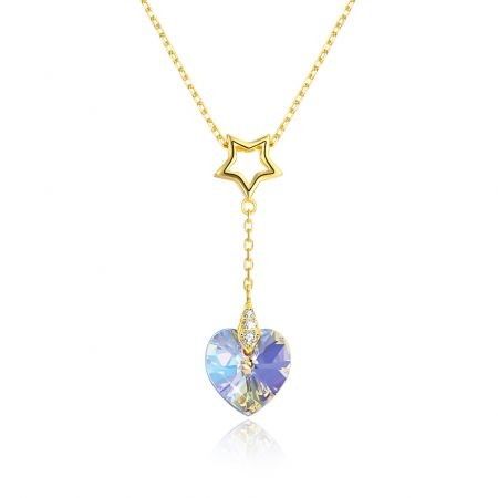 S925 Sterling Silver Heart-Shaped Crystal Pendant Necklace in Gold/Gold-Plated