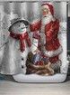 Christmas Santa Claus and Snowman Print Waterproof Bathroom Shower Curtain