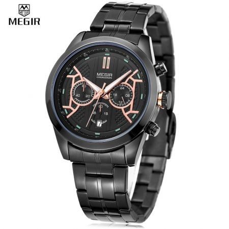 MEGIR 3016 Male Quartz Watch Chronograph 24 Hours Display Luminous Date Wristwatch