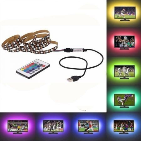 OMTO USB LED Strip 5050 RGB TV Backlight Flexible Light Tape 24Key RF Controller
