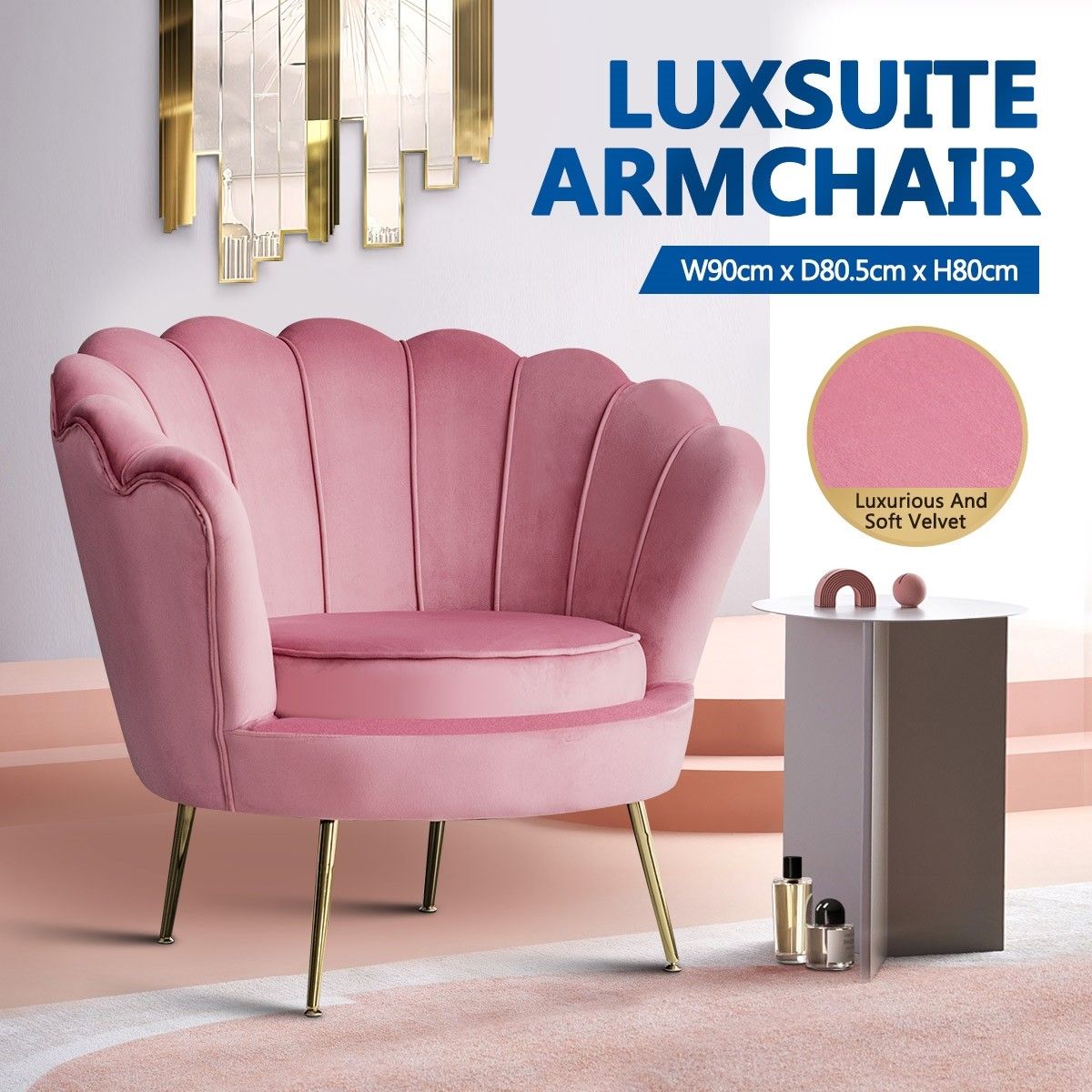 Upholstered Velvet Accent Armchair Lounge Chair Soft Single Sofa Dining Chair Pink 