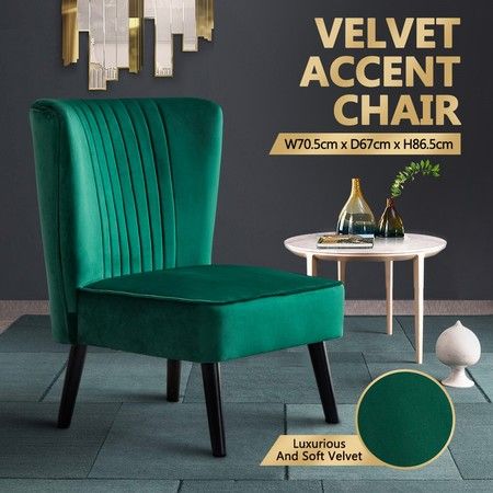 Retro Velvet Side Accent Chair Dining Lounge Chair Single Sofa Seat - Green