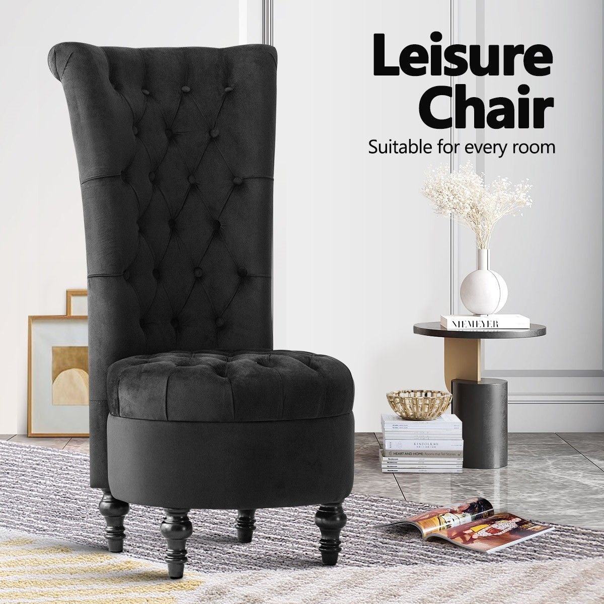 Luxury High Back Velvet Accent Chair Retro Lounge Chair Sofa Couch Black Crazy Sales