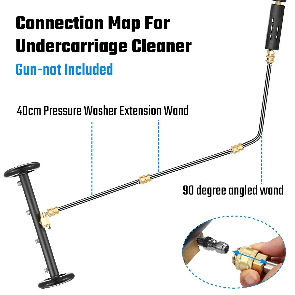 2 in 1 40cm Pressure Washer Undercarriage Cleaner Under Car Wash Water Broom w/Extension Wand
