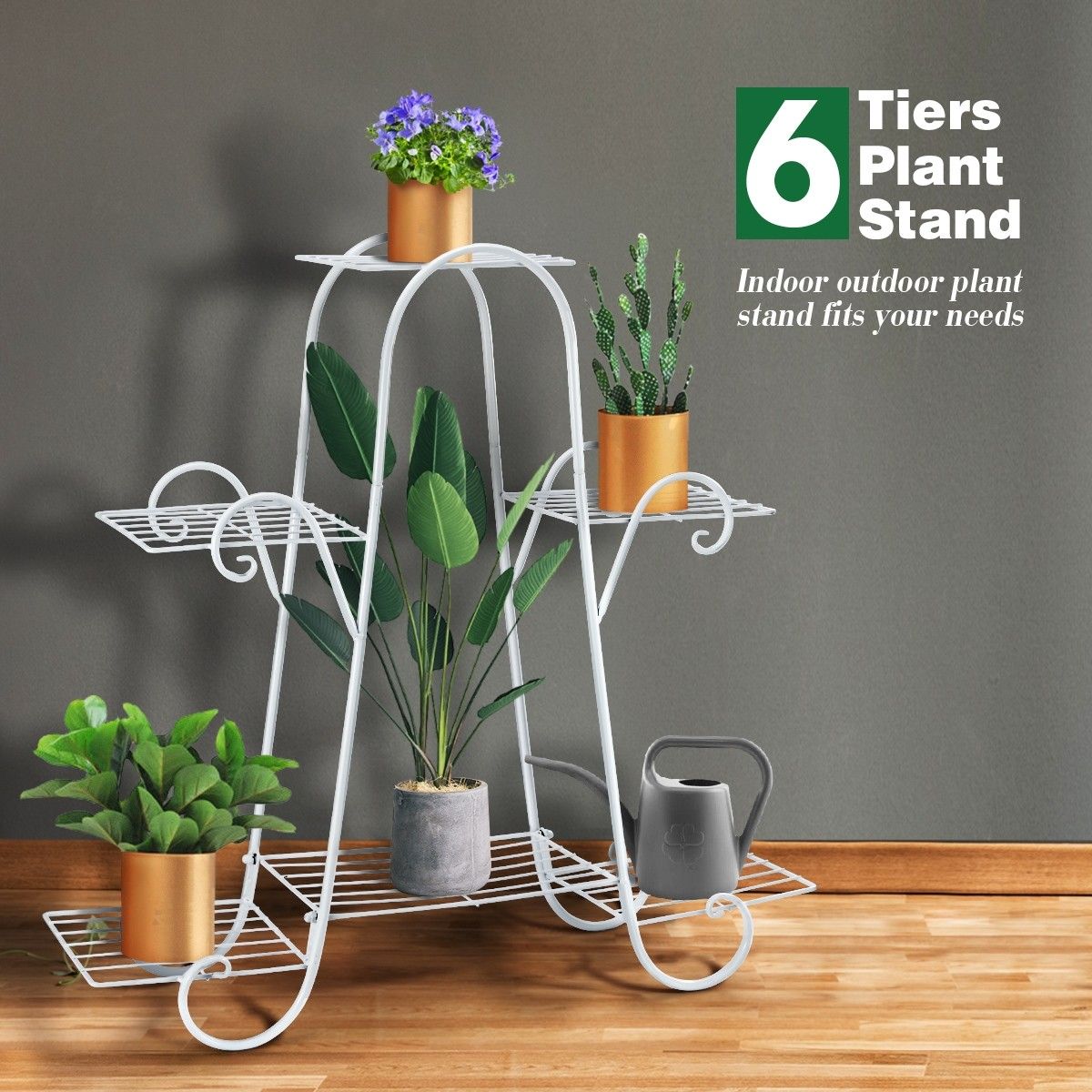 6 Tier Metal Plant Stand Flower Plant Pot Stand Shelf White