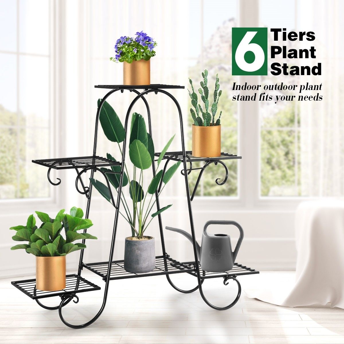 6 Tier Metal Plant Stand Flower Plant Pot Stand Shelf Black | Crazy Sales