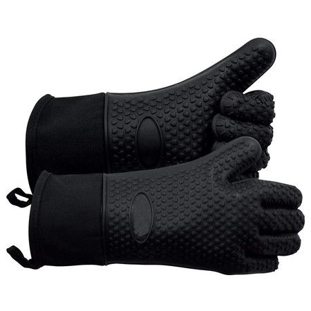 Grilling Gloves, Heat Resistant Gloves BBQ Kitchen Silicone Oven Mitts (Black)