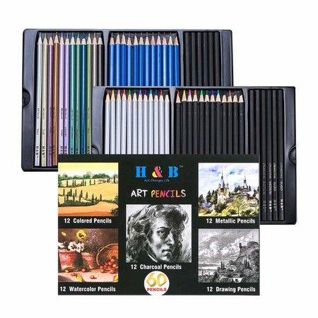 60 PCS Colored Pencils & Drawing Pencils Set