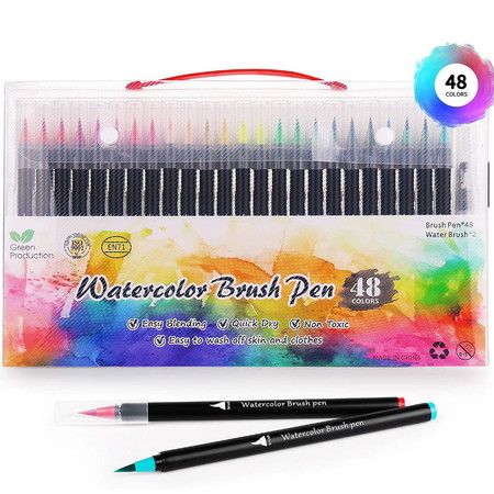 48 Brush Markers Refillable Water Pen Calligraphy Drawing Coloring suitable for Beginner Painters