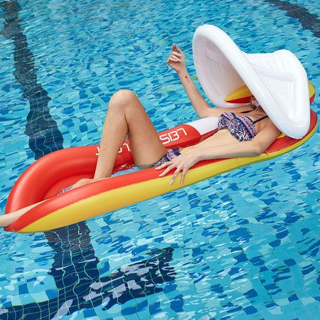 Mesh Pool Floats for Adults with Canopy, Inflatable Hammock Pool Lounge Chair Float with Canopy Random Color
