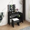 Black Dressing Table Dresser Makeup Vanity Table Stool Set with Mirror & LED Lights
