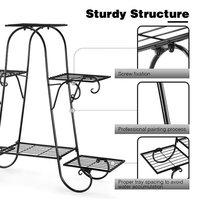 6 Tier Metal Plant Stand Flower Plant Pot Stand Shelf Black Crazy Sales