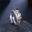 Sterling Silver Ring Frog Retro Personality Creative Animal Neutral Red Garnet Frog Opening Adjustable Ring Fine Jewelry