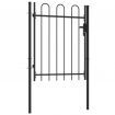 Fence Gate Single Door with Arched Top Steel 1x1.2 m Black