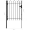 Fence Gate Single Door with Arched Top Steel 1x1.2 m Black