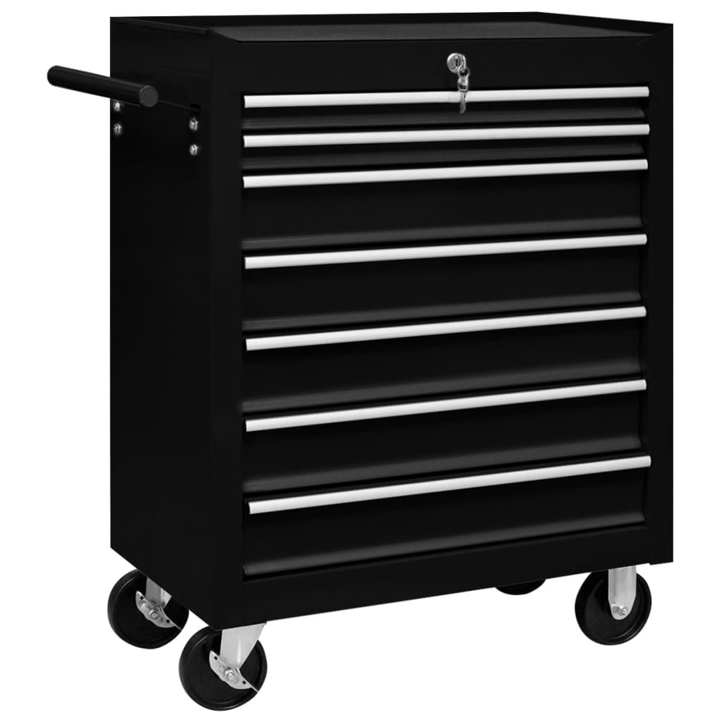 Workshop Tool Trolley with 7 Drawers Black