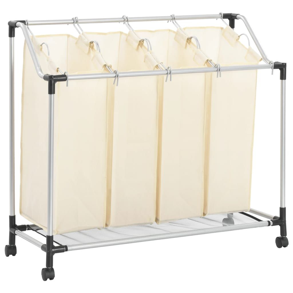 Laundry Sorter with 4 Bags Cream Steel