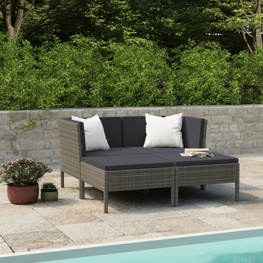 4 Piece Garden Lounge Set with Cushions Poly Rattan Grey