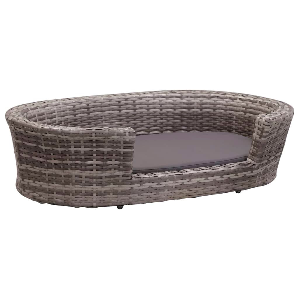 Dog Bed with Cushion Grey 90x60 cm Poly Rattan