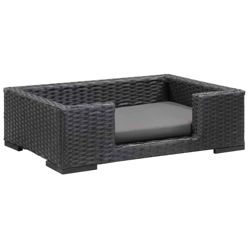 Dog Bed with Cushion Black 90x60 cm Poly Rattan