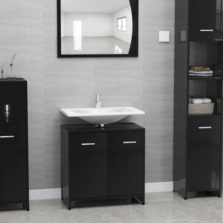 Bathroom Cabinet High Gloss Black 60x33x58 cm Chipboard