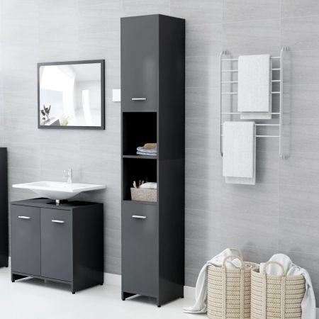 Bathroom Cabinet Grey 30x30x183.5 cm Chipboard
